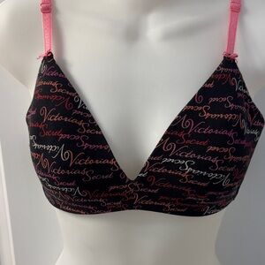 Victoria's Secret Black Cotton Bra with Pink Script